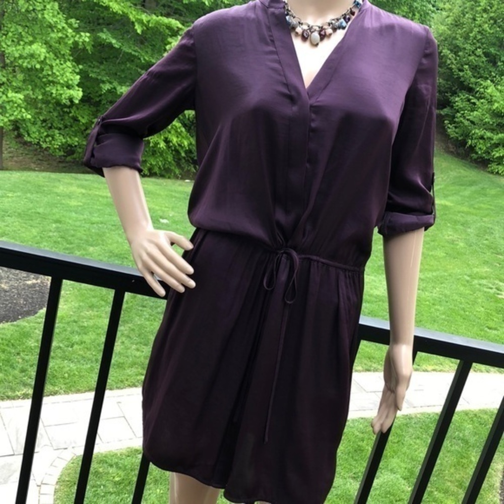 Vince silky oversz tie waist eggplant shirt dress